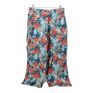 C&C California 100% Linen Palm Leaf Tropical Wide Leg Cropped Pants Women’s L